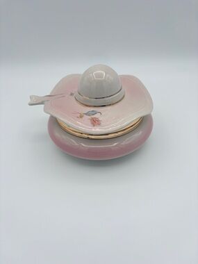 Capodimonte Italy Pink Hat Trinket Box Gold Floral Large (2)